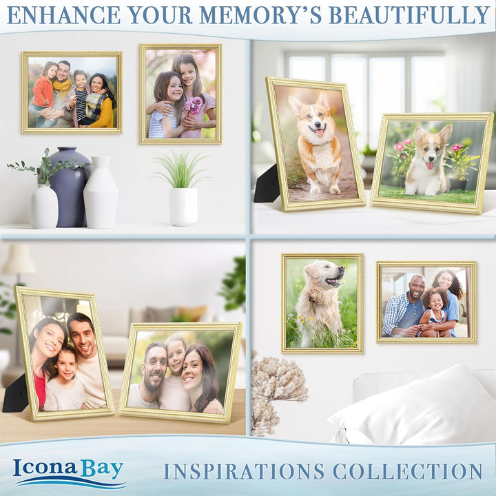 8x10 (20x25 cm) Picture Frames , Beautifully Detailed Molding, Contemporary Picture Frame Set, Wall Mount or Table Top, Inspirations Collection, (Gold, 6 Pack) - Just Closeouts Canada Inc.669002365458