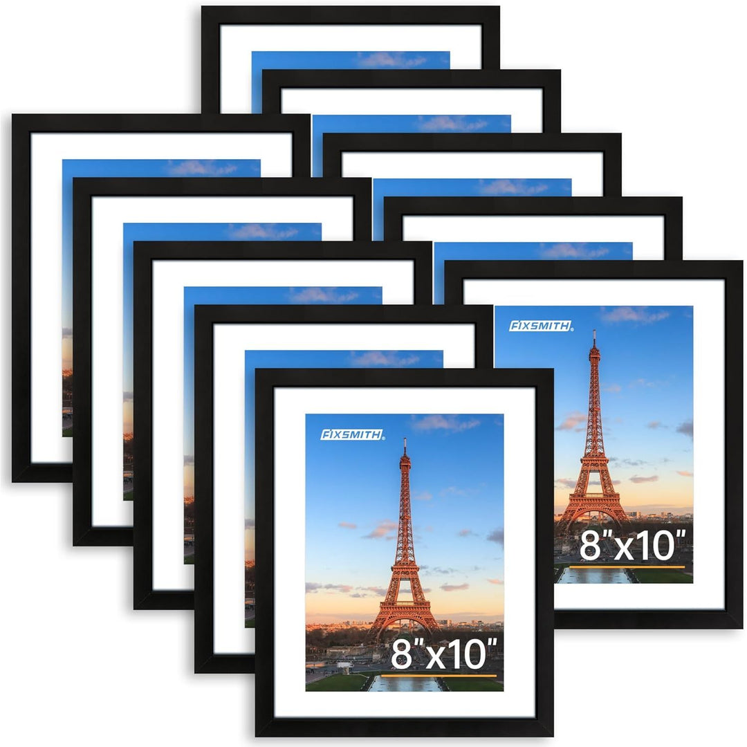 8x10 Picture Frame Set of 10, Photo Frame Bulk with HD Plexiglass, Display Pictures 5x7 with Mat or 8x10 Without Mat Multi Picture Frames Collage for Tabletop or Wall Display, Black - Just Closeouts Canada Inc.6971152693799