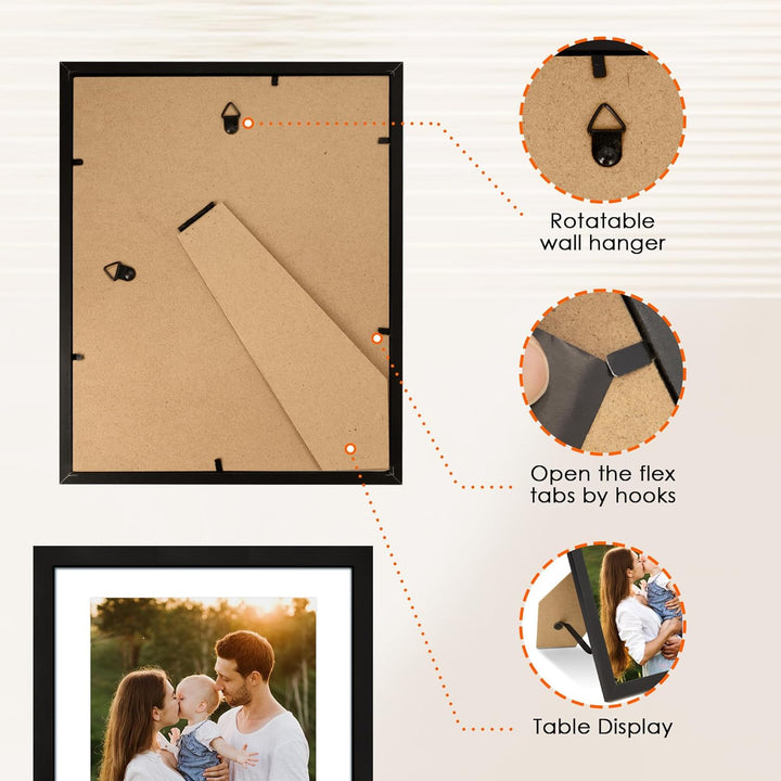 8x10 Picture Frame Set of 2, Black, HD Plexiglass, Multi Picture Frames Collage for Tabletop or Wall Display - Just Closeouts Canada Inc.6971152693775