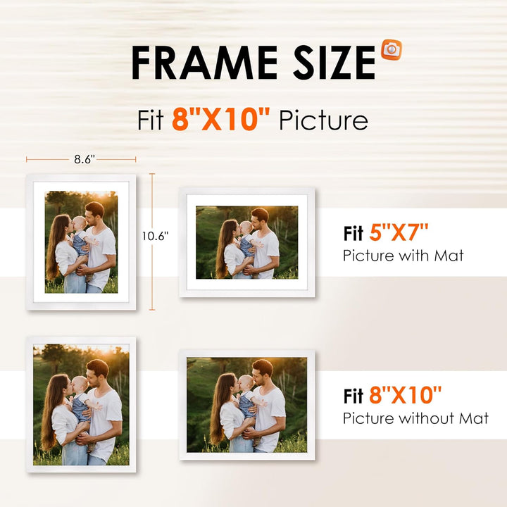 8x10 Picture Frame Set of 2, Photo Frame with HD Plexiglass, Display Pictures 5x7 with Mat or 8x10 Without Mat, White Picture Frames Collage for Tabletop or Wall Display - Just Closeouts Canada Inc.6971152694338