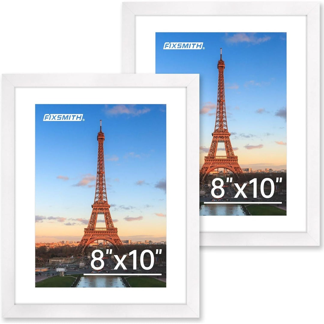 8x10 Picture Frame Set of 2, Photo Frame with HD Plexiglass, Display Pictures 5x7 with Mat or 8x10 Without Mat, White Picture Frames Collage for Tabletop or Wall Display - Just Closeouts Canada Inc.6971152694338