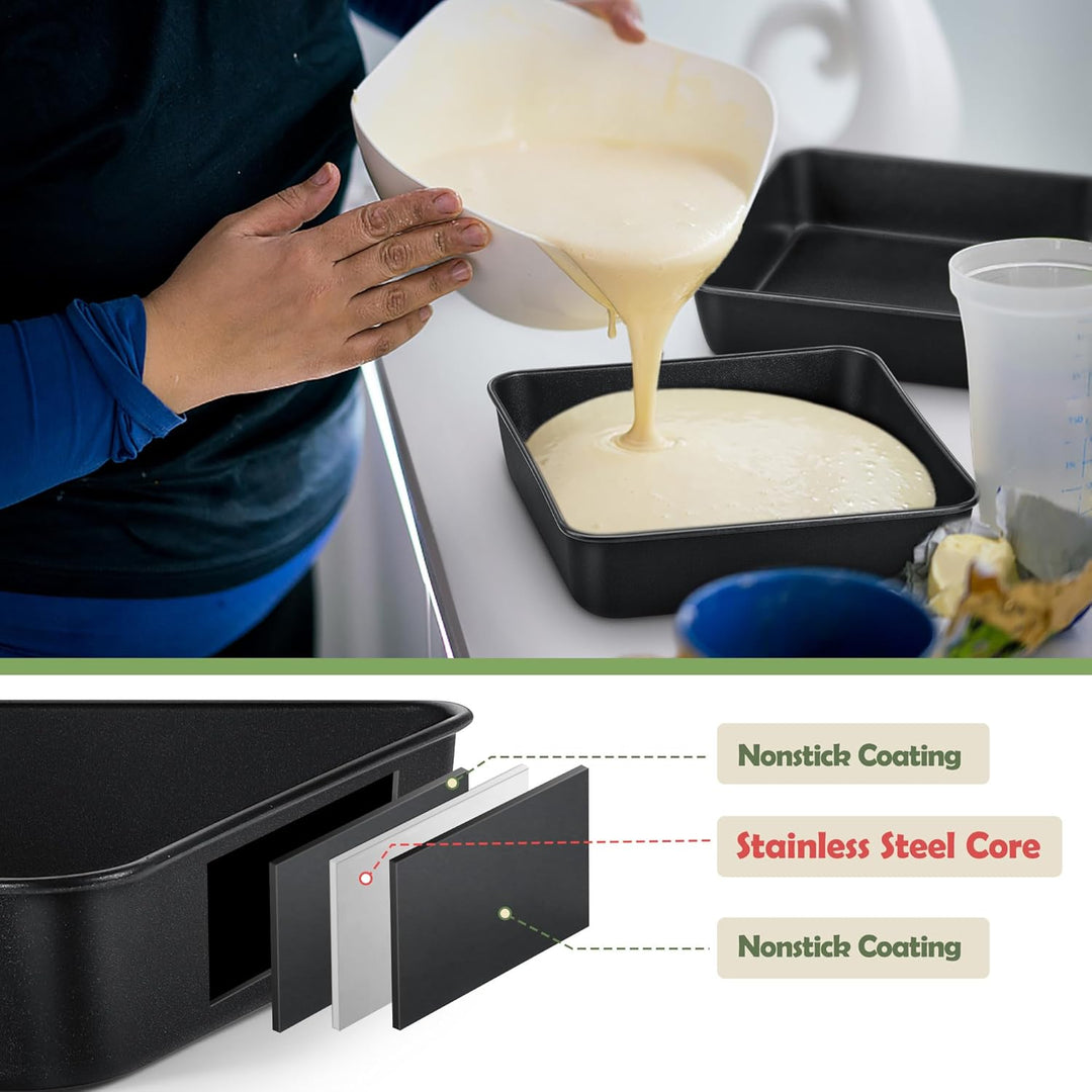 8x8 Inch Square Baking Pan, Nonstick Stainless Steel Square Cake Pans Set of 2, Metal Square Pan Set for Baking Cake Lasagna Brownies, Non - Toxic & Easy Release, Rust Free & Oven Safe - Just Closeouts Canada Inc.