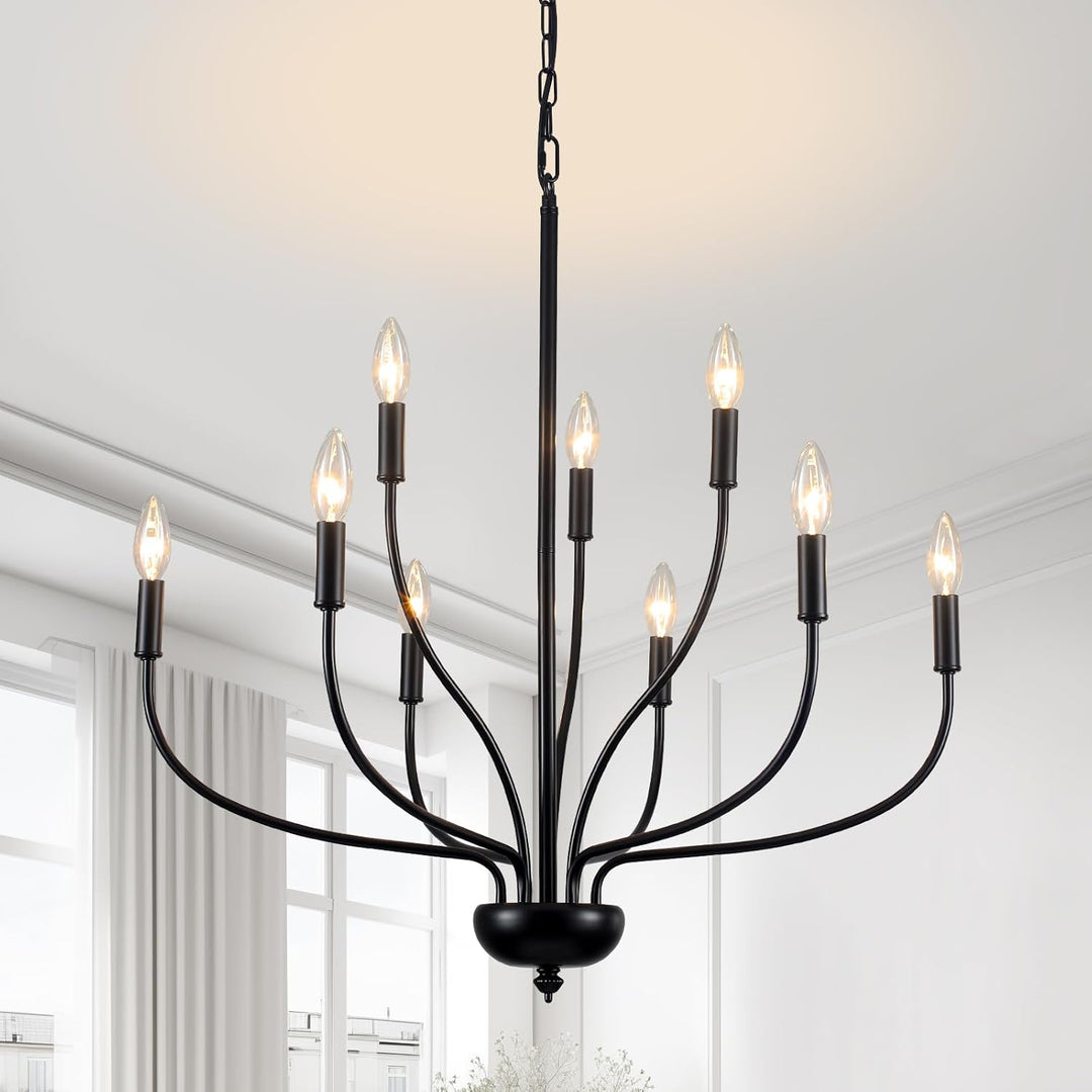 9 - Light Black Chandelier - Modern Dining Room Light Fixture - Vintage Candle Chandelier with Adjustable Black Iron Chain for Living Room, Dining Table, Entryway, Foyer, Bedroom, Kitchen 43 - Just Closeouts Canada Inc.
