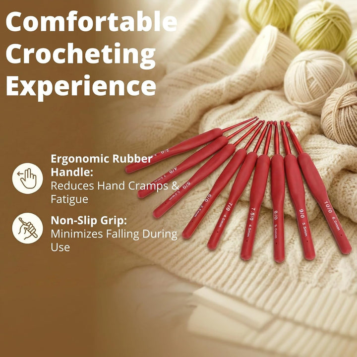 9 Red-Handle Ergonomic Crochet Hooks, 2–6 mm - Just Closeouts Canada Inc.X004A1LVEF