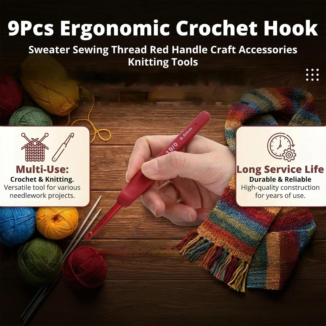 9 Red-Handle Ergonomic Crochet Hooks, 2–6 mm - Just Closeouts Canada Inc.X004A1LVEF