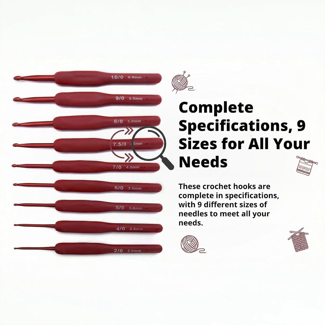 9 Red-Handle Ergonomic Crochet Hooks, 2–6 mm - Just Closeouts Canada Inc.X004A1LVEF