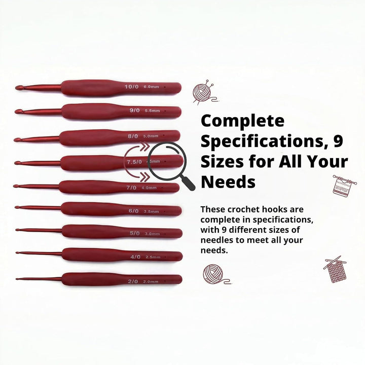 9 Red-Handle Ergonomic Crochet Hooks, 2–6 mm - Just Closeouts Canada Inc.X004A1LVEF