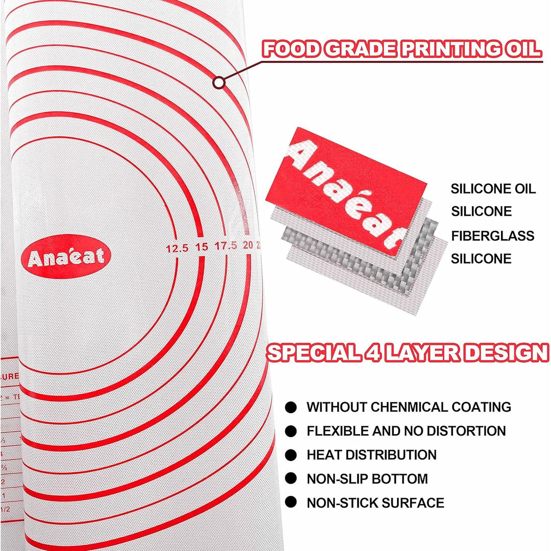 ANAEAT Silicone Pastry Baking Mat with Measurements, Non-Stick Silicone Fondant Sheet & Non-Slip Dough Mat for Rolling Dough, Making Cookies, Bread, Pizza, Pie Crust, Reusable Kneading Mat (16"x24")
