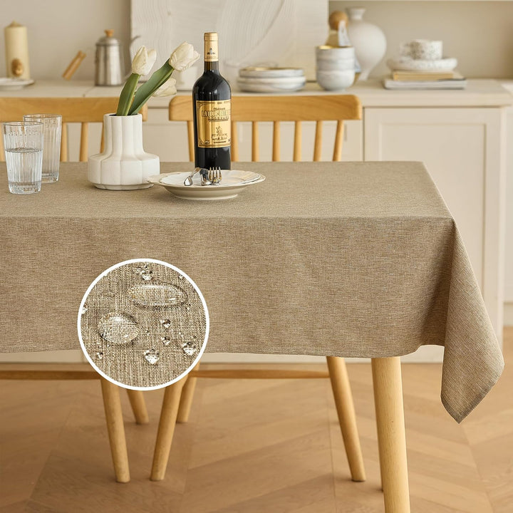 Waterproof Rectangle Dining Table Cover for 6 Seater, 6ft Table, Easy Wipe Clean Outdoor Linen Tablecloth for Party, Wedding and Camping (Oblong, 60 x 84 inch (Rectangular), Natural)