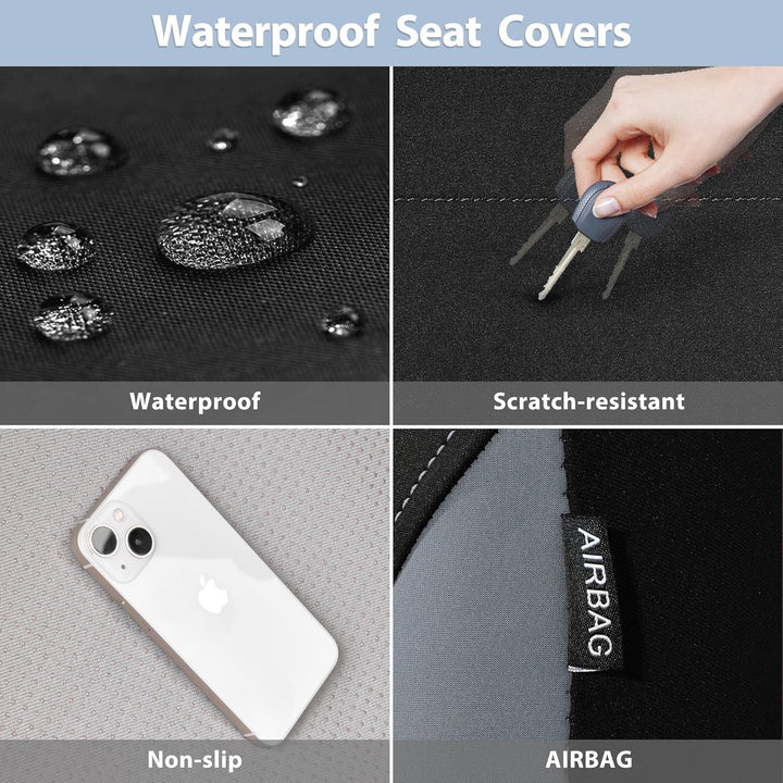 Neoprene 6PCS Waterproof Two Front seat car seat Covers Set- Universal fit for Vehicles, Car with 5mm Composite Sponge Inside, Airbag Compatible ( Black and Gray)
