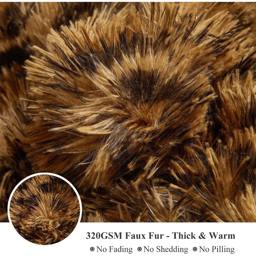 Luxury Faux Fur Leopard Print Throw Blanket, Soft 50x60 Cheetah Print Fluffy Blanket Throw, Shaggy Plush Decorative Couch Blanket, Cute Furry Animal Throw Fuzzy Blanket for Sofa Bed, Brown