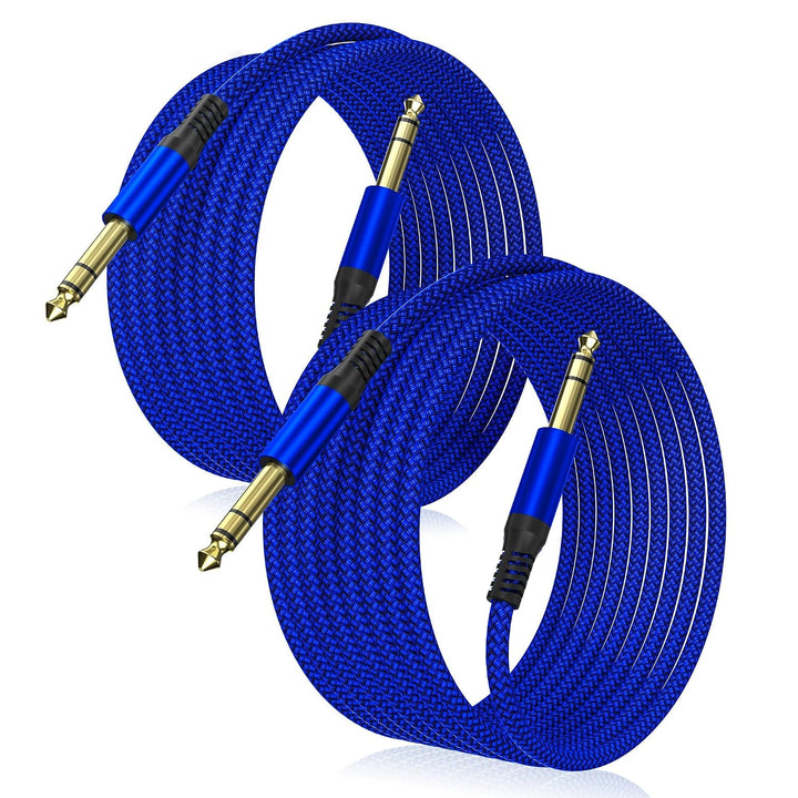 1/4 Inch TRS Instrument Cable 20ft 2-Pack,Straight 6.35mm Male Jack Stereo Audio Interconnect Cord,6.35 Balanced Line Compatible for Electric Guitar,Bass,Keyboard,Amplifier,Amp,Speaker