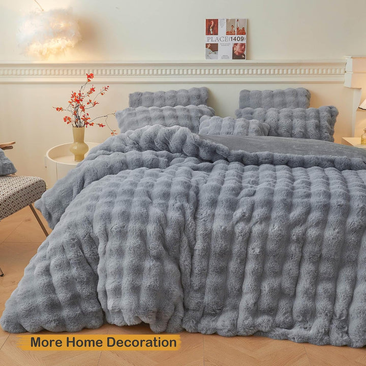 Fluffy Faux Rabbit Fur Body Pillow Cover, Soft Cute Bubble Shaggy Plush Bed Body Pillowcase with Zipper Closure, Long 20"x54" Fuzzy Furry Pillow Case for Pregnancy Side Sleeper, Light Grey