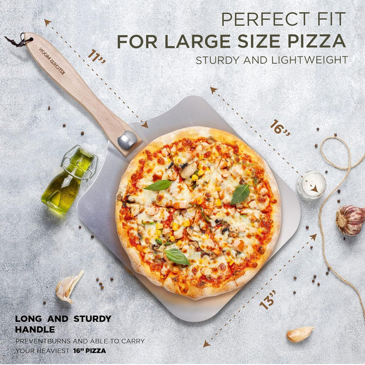 Large Pizza Peel 16 inch - Extra Large Metal Pizza Peel with 14 inch Stainless Steel Pizza Cutter Rocker, Pizza Spatula Paddle to Move Large Pizza, Pizza Paddle with Folding Handle