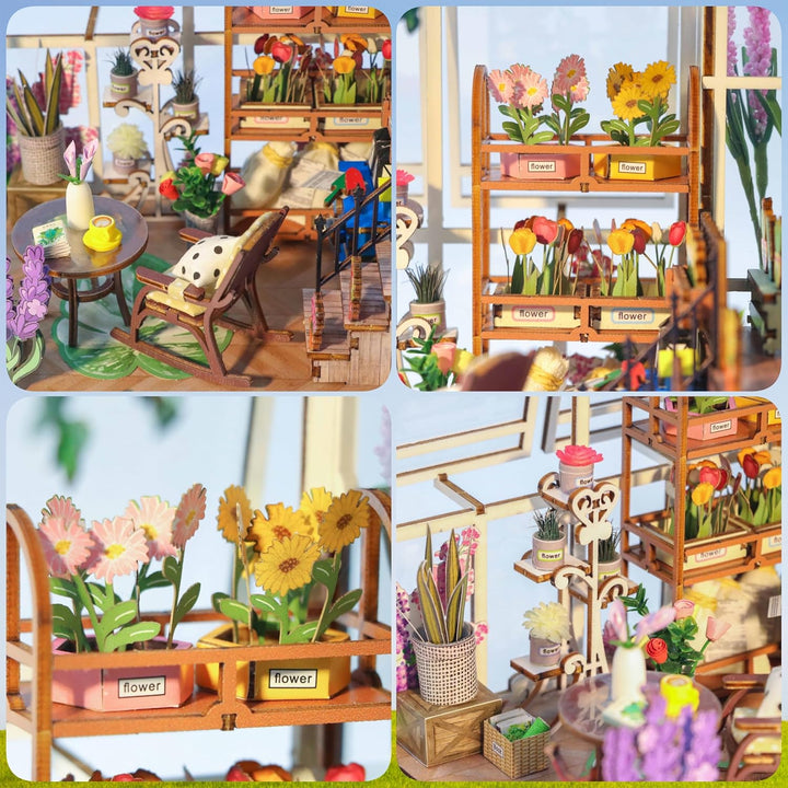 Garden House DIY Book Nook Kits Room Bookshelf Insert Miniature Decor Kit 3D Wooden Puzzle Bookshelf with Led Decor Suitable for Adults and Teenagers Craft Gifts