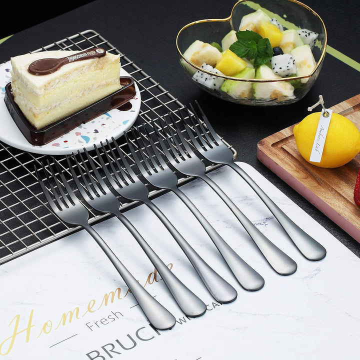 Black Dinner Fork 6 Pieces, Stainless Steel 8.17 Inch Forks Black Titanium Plating Silverware, Black Forks Set of 6