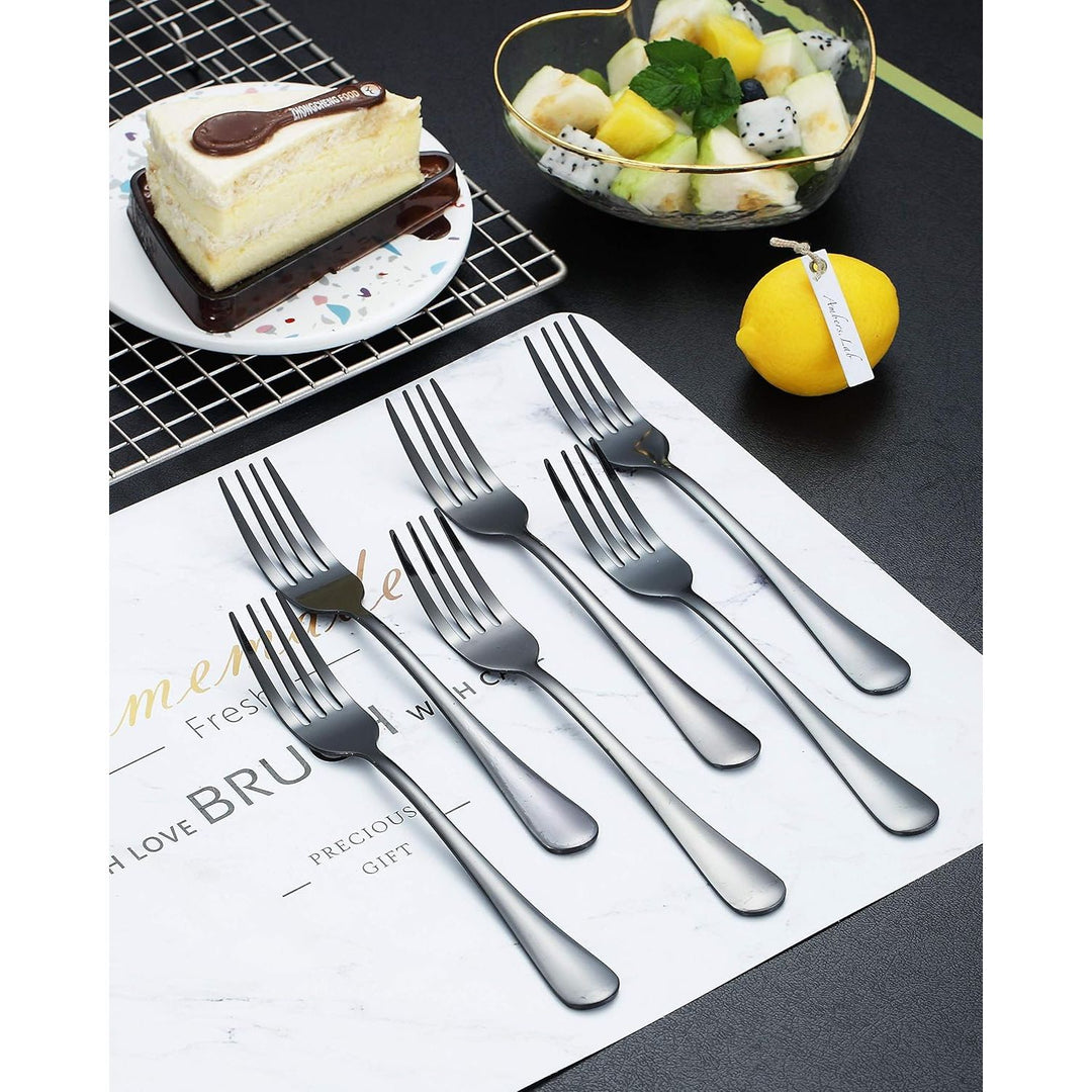 Black Dinner Fork 6 Pieces, Stainless Steel 8.17 Inch Forks Black Titanium Plating Silverware, Black Forks Set of 6