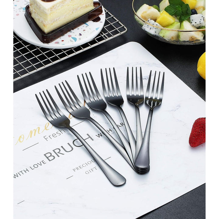 Black Dinner Fork 6 Pieces, Stainless Steel 8.17 Inch Forks Black Titanium Plating Silverware, Black Forks Set of 6