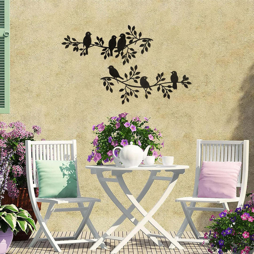Metal Birds Wall Decor Art Leaves 6 Birds on Vine Olive Branch Iron Sculptures Silhouette Metal Hanging Ornament Bedroom Living Room Indoor Outdoor Decoration