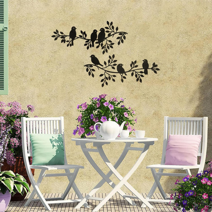 Metal Birds Wall Decor Art Leaves 6 Birds on Vine Olive Branch Iron Sculptures Silhouette Metal Hanging Ornament Bedroom Living Room Indoor Outdoor Decoration
