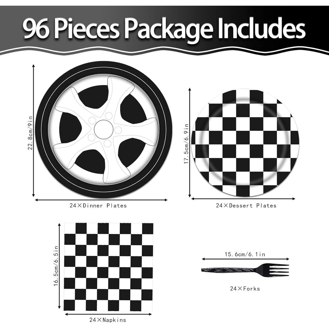 96PCS Racing Car Plates and Napkins Birthday Party Tableware Set Boys Kids Race Car Birthday Decorations Checkered Racing Birthday Party Supplies Plates Napkins Forks Serve 24 - Just Closeouts Canada Inc.