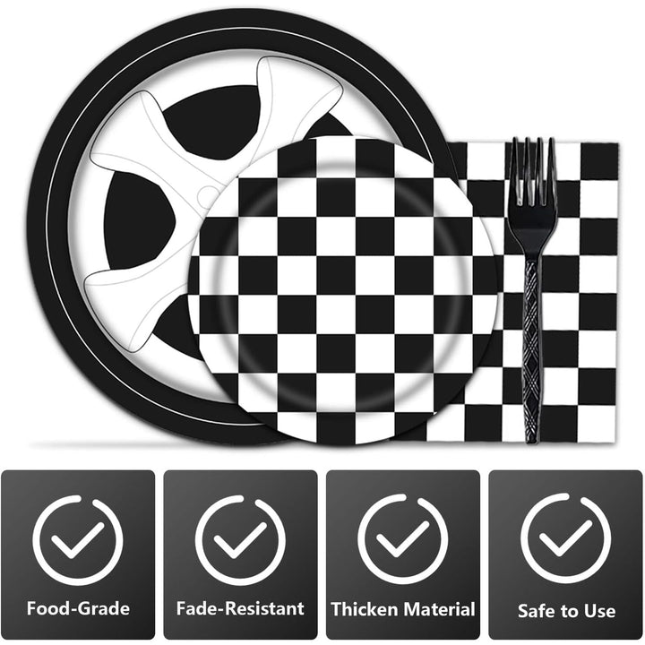 96PCS Racing Car Plates and Napkins Birthday Party Tableware Set Boys Kids Race Car Birthday Decorations Checkered Racing Birthday Party Supplies Plates Napkins Forks Serve 24 - Just Closeouts Canada Inc.