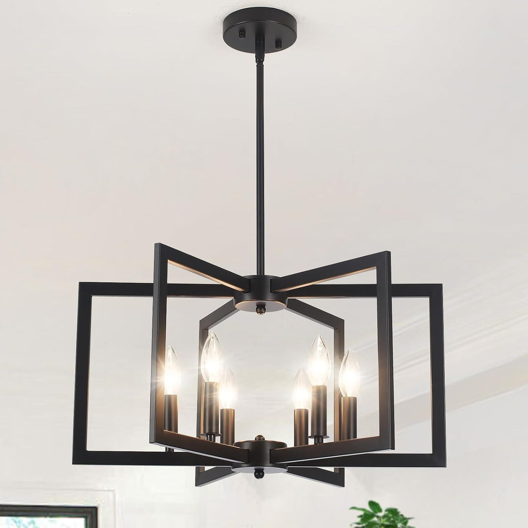 Black six-light geometric farmhouse chandelier, photo 1