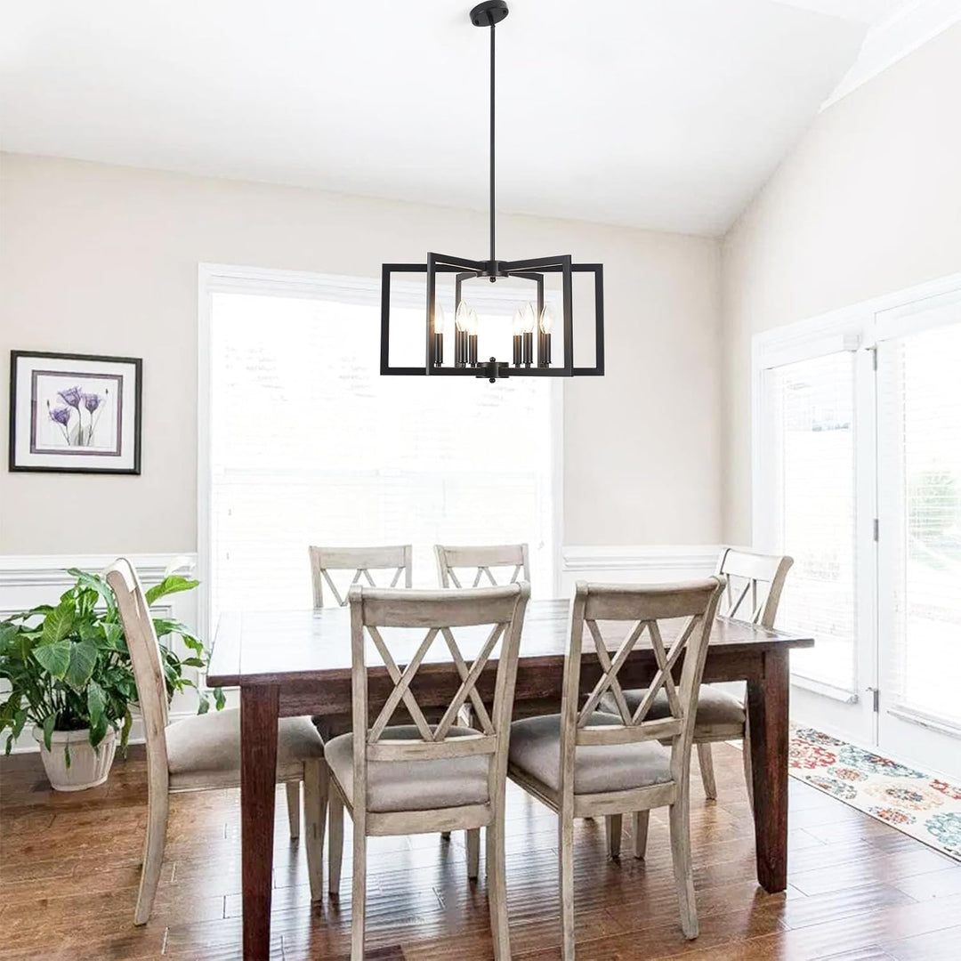 Black six-light geometric farmhouse chandelier, photo 3