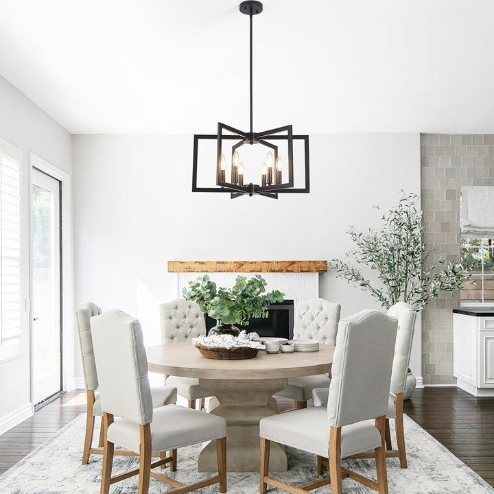 Black six-light geometric farmhouse chandelier, photo 4