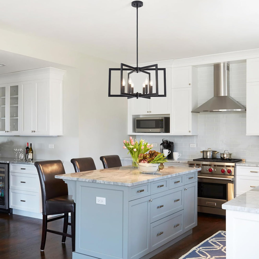 Black six-light geometric farmhouse chandelier, photo 5