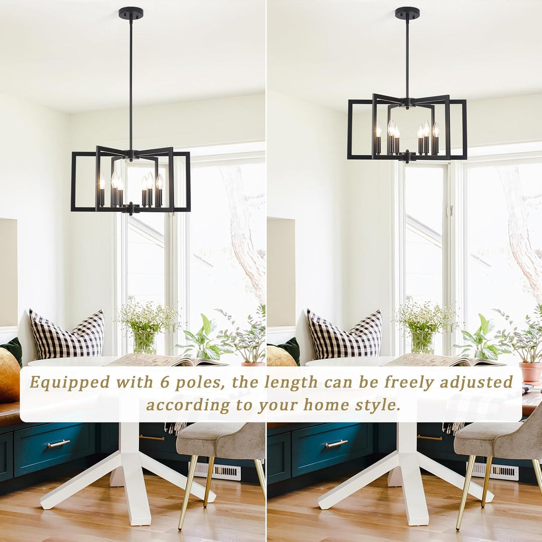 Black six-light geometric farmhouse chandelier, photo 6
