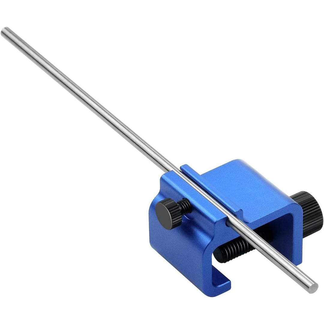 Blue motorcycle chain alignment clamp tool, view 6