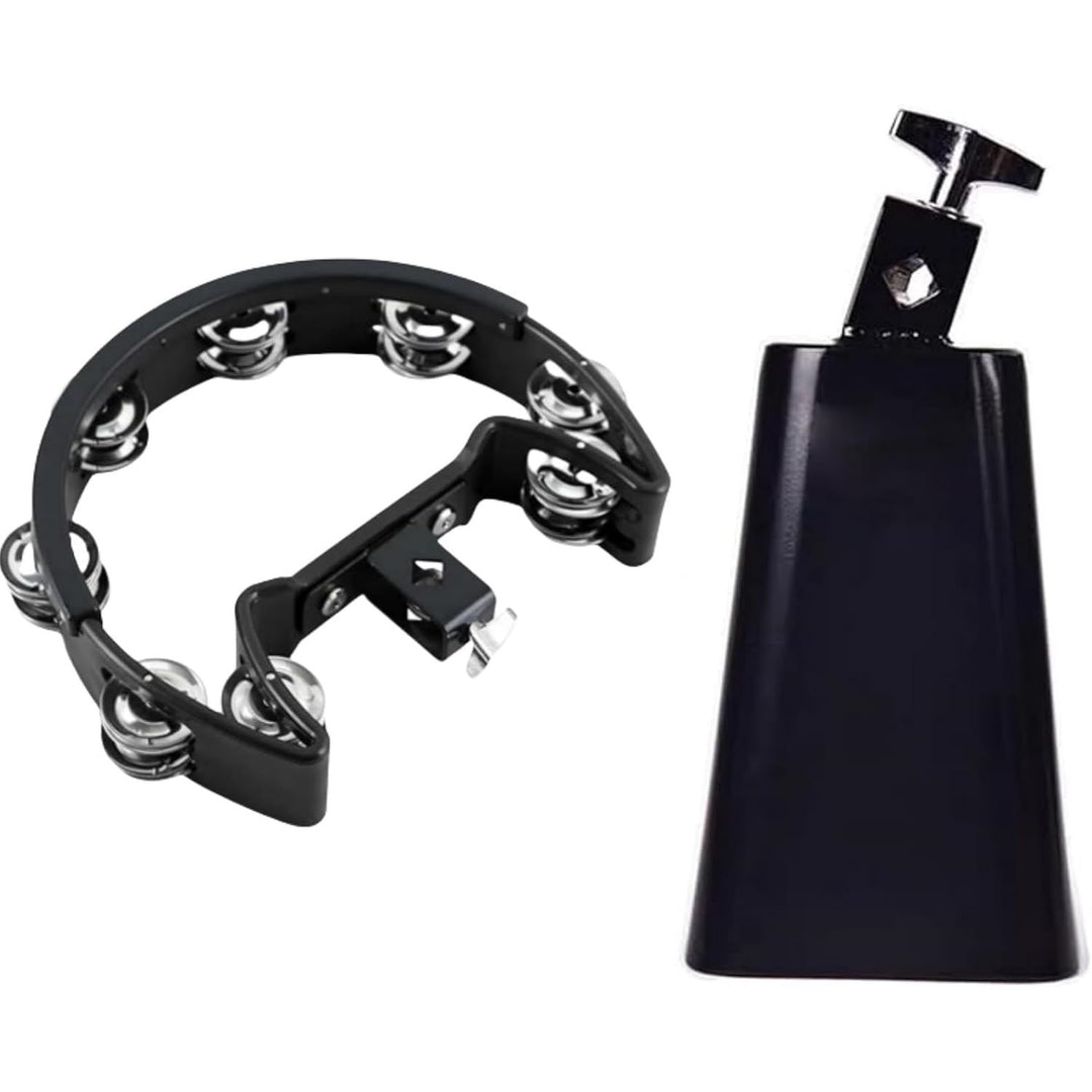 Black mountable tambourine and 7-inch cowbell kit, view 1
