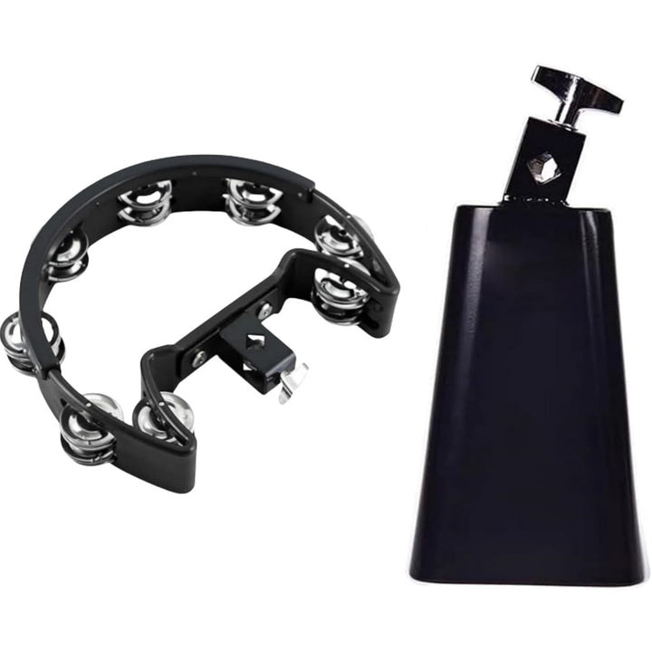 Black mountable tambourine and 7-inch cowbell kit, view 1