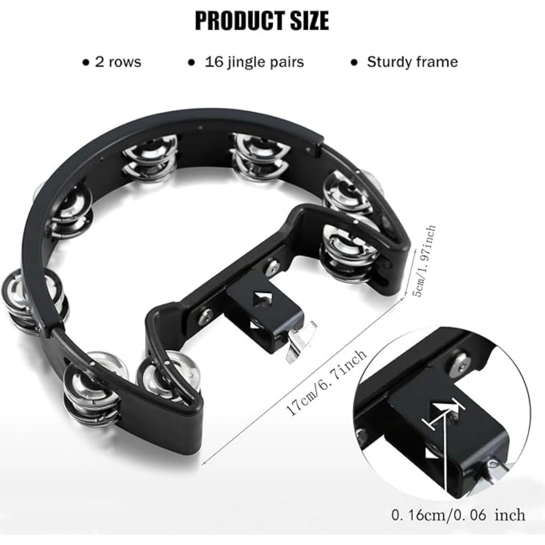 Black mountable tambourine and 7-inch cowbell kit, view 2