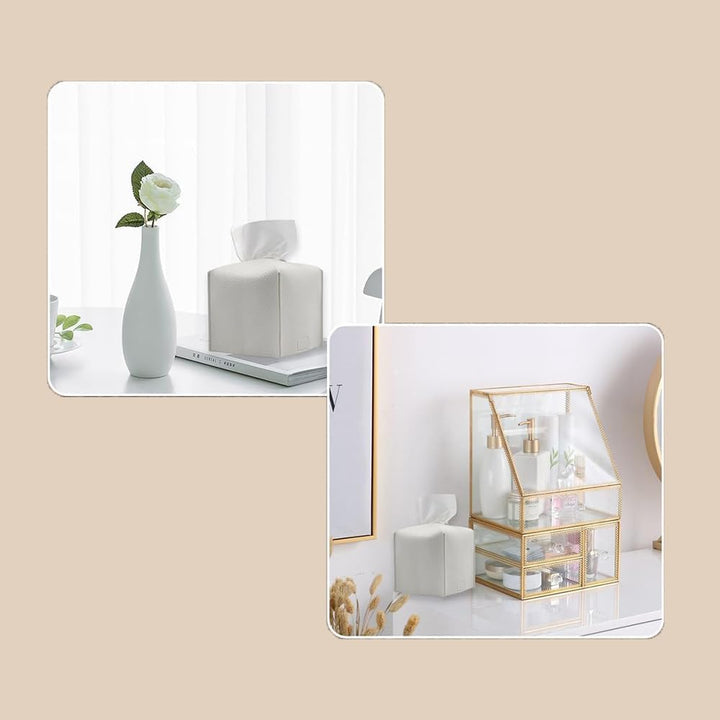 White square PU leather tissue box cover, view 4