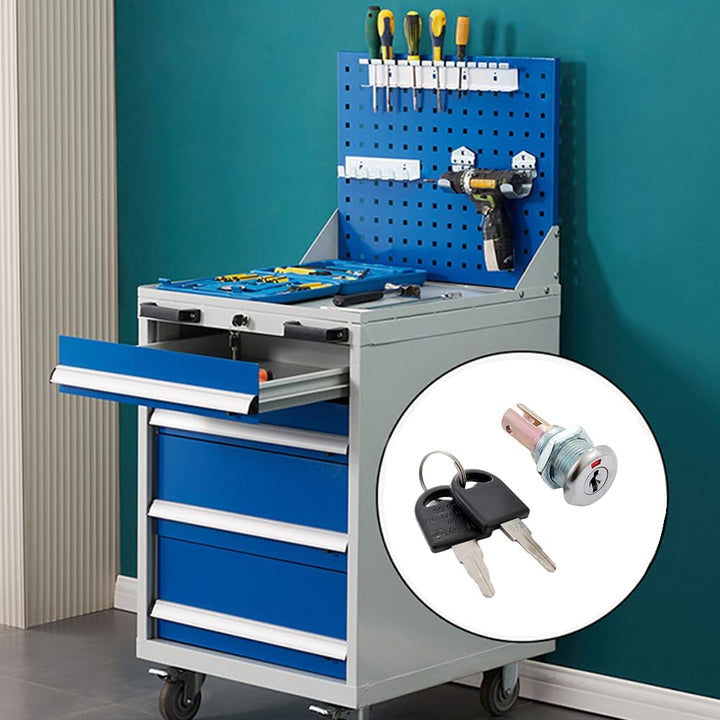Two-piece cabinet and toolbox lock set with keys, additional view