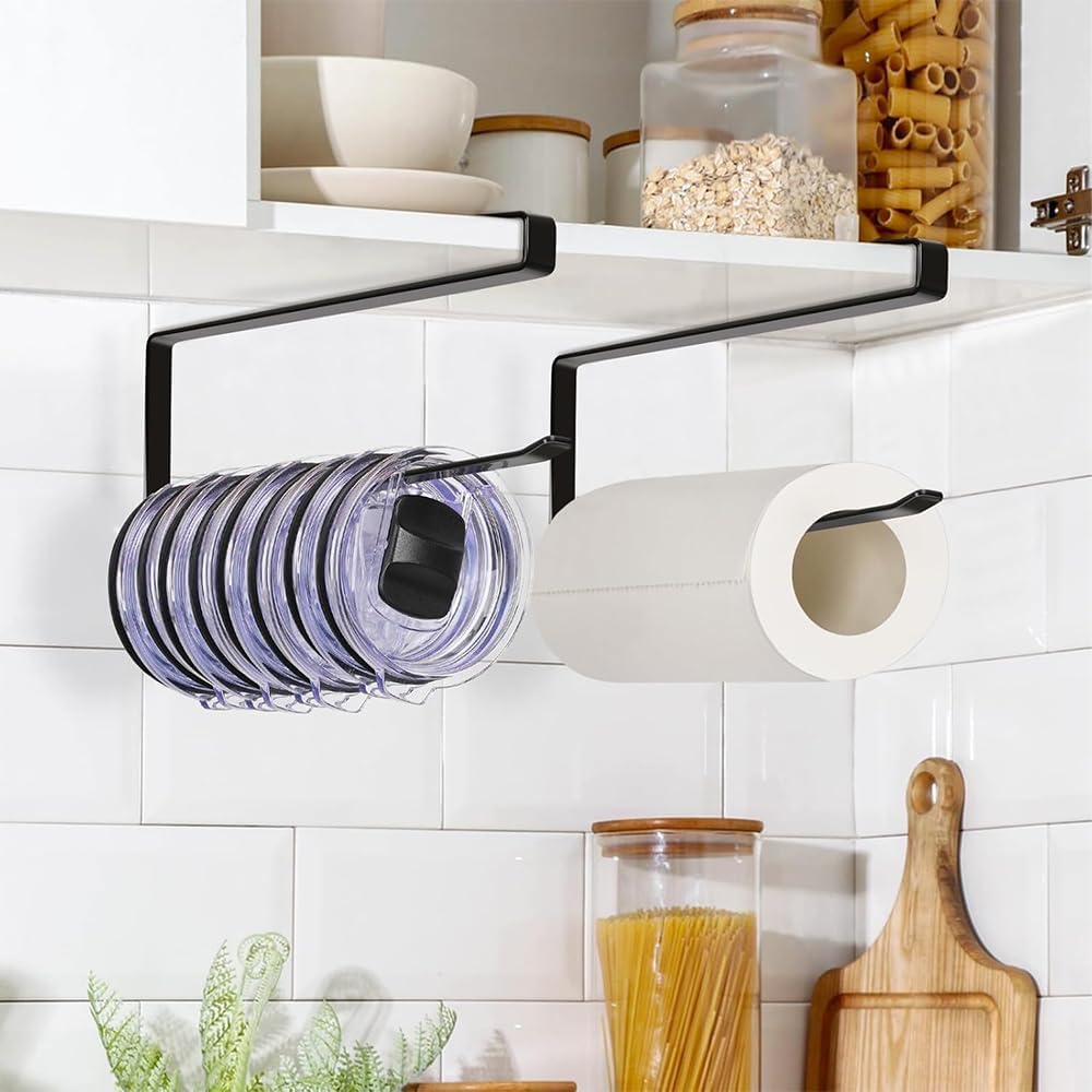 Black under-cabinet tumbler lid and paper towel holder, view 4
