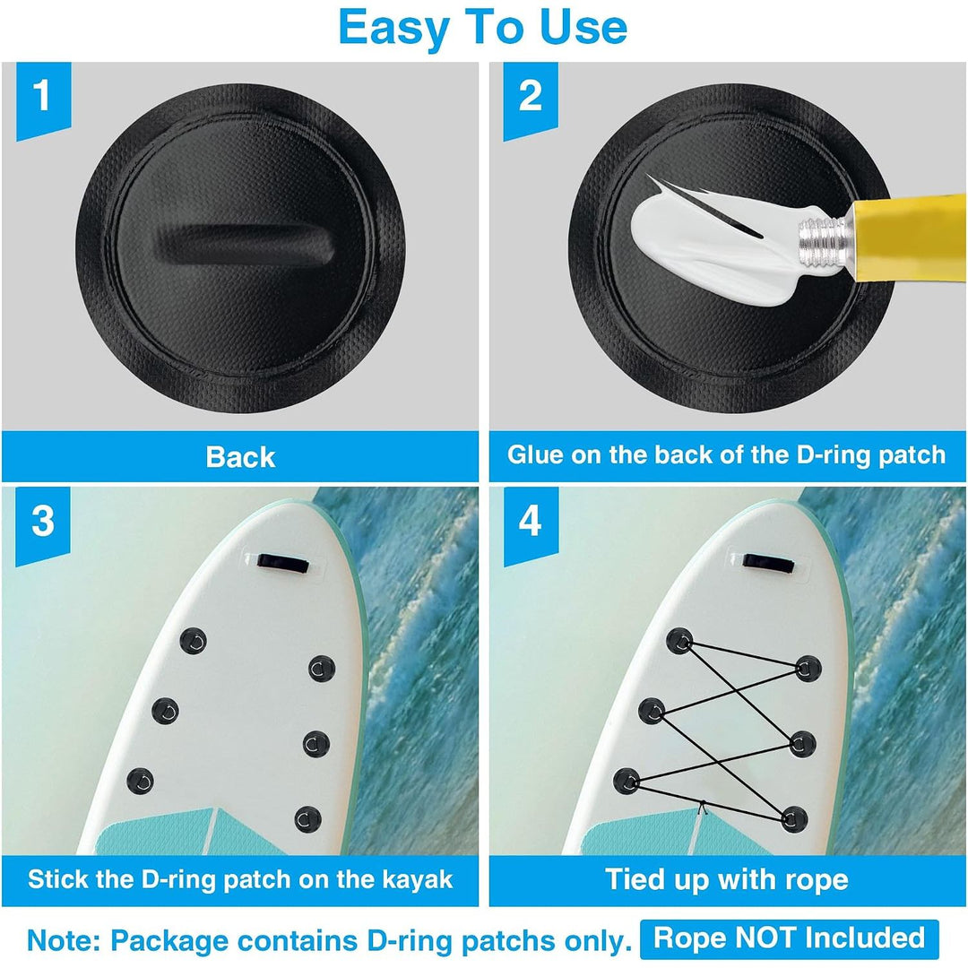 Black paddle board D-ring patch and bungee kit, photo 3