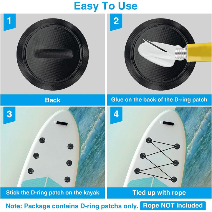 Black paddle board D-ring patch and bungee kit, photo 3