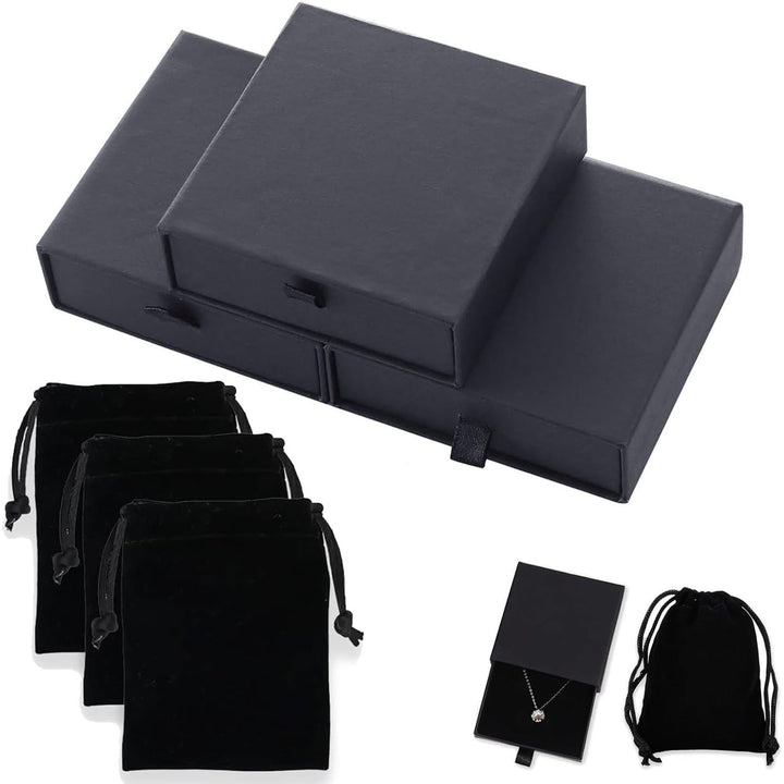 Black jewelry drawer gift boxes and velvet pouches, photo 1