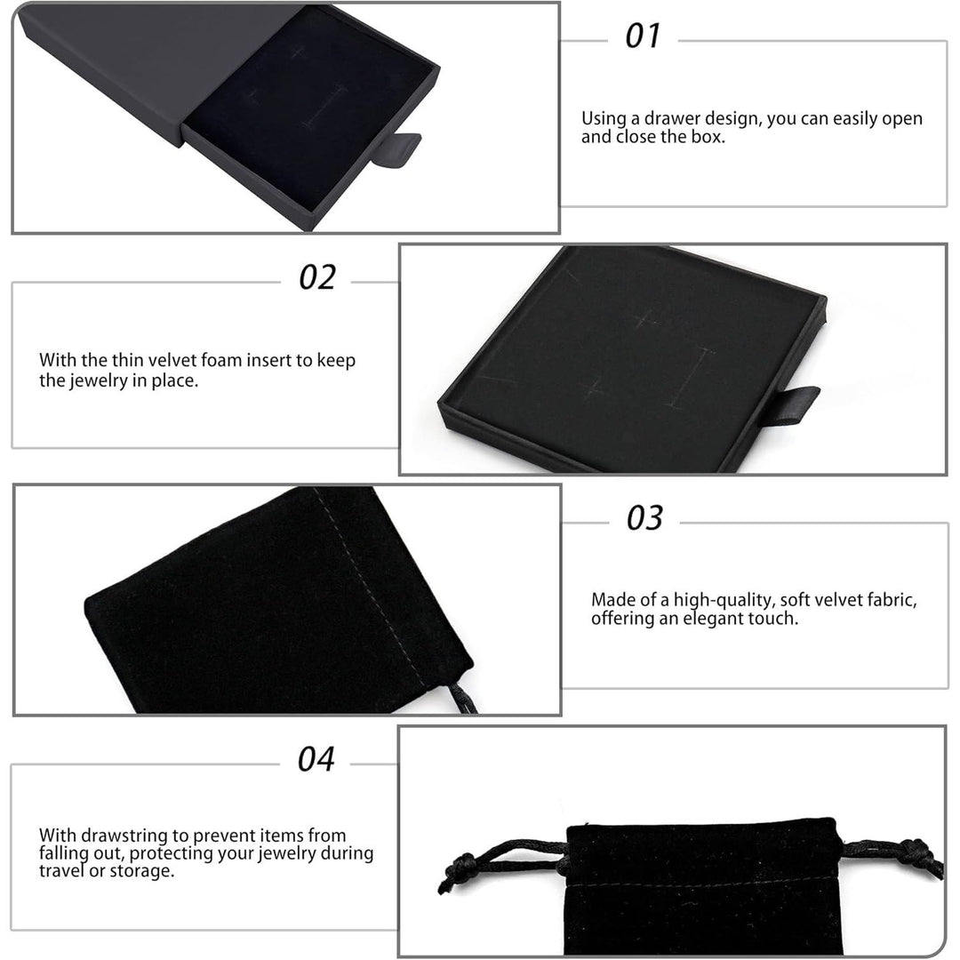 Black jewelry drawer gift boxes and velvet pouches, photo 3