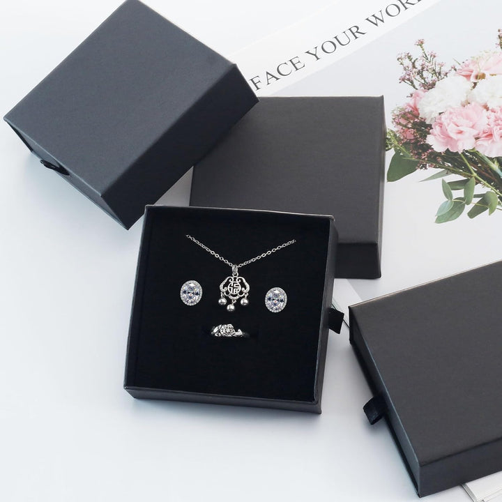 Black jewelry drawer gift boxes and velvet pouches, photo 5