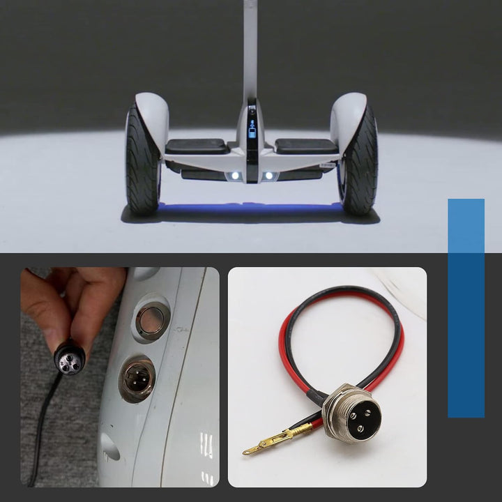 Two black 3-pin 2-wire electric scooter charging-port connectors, view 3
