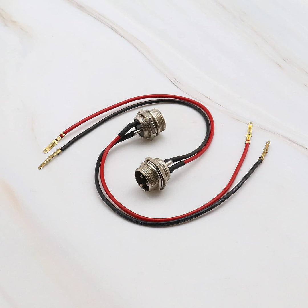 Two black 3-pin 2-wire electric scooter charging-port connectors, view 6