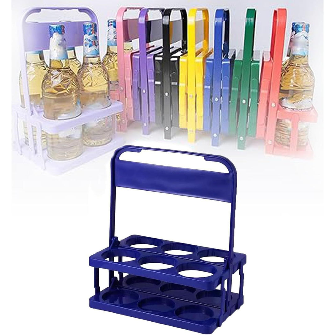 Blue Foldable 6-Drink Plastic Carrier with Handle, image 1
