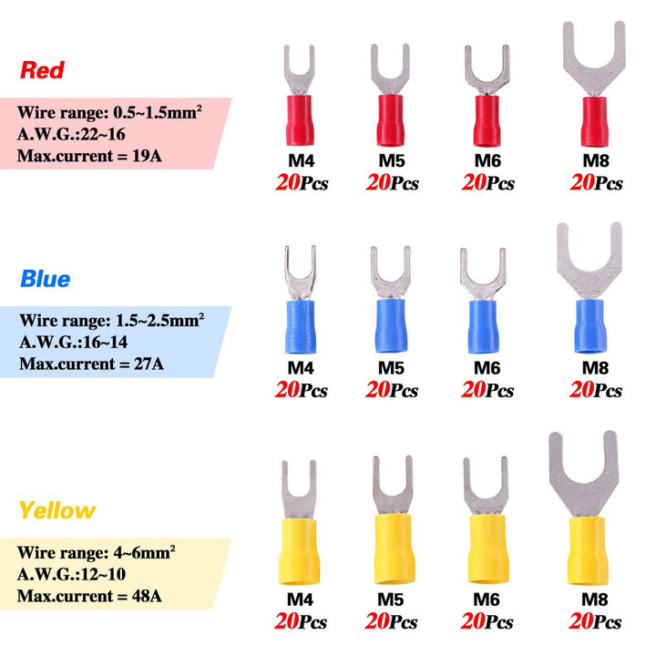 240 Insulated Fork and Spade Crimp Terminals, 3 Wire Gauges, image 2