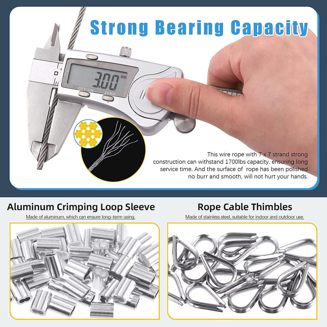 72-Piece 1/8-Inch Stainless Wire-Rope Kit with 300 ft Cable, image 4