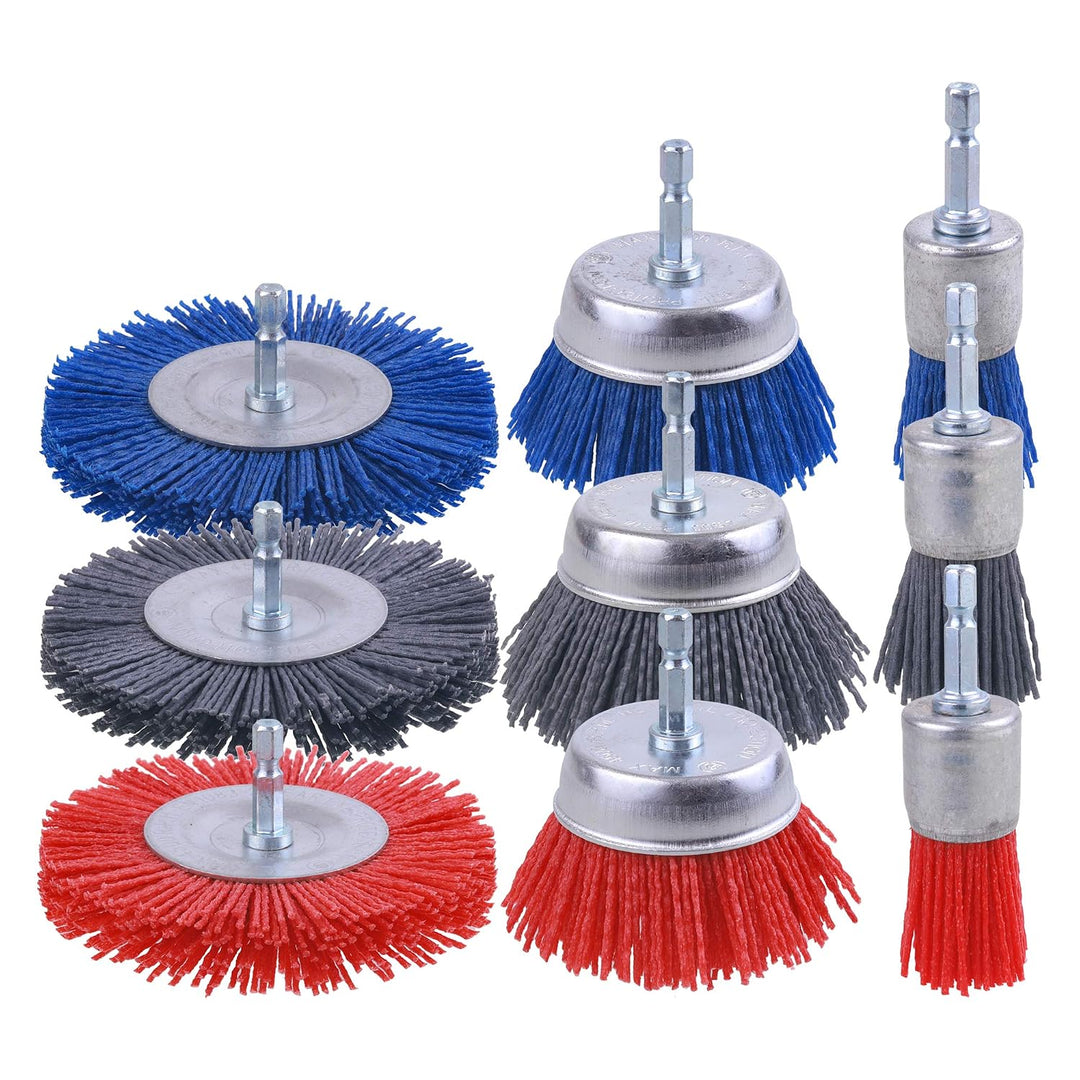Nine-piece nylon abrasive brush set