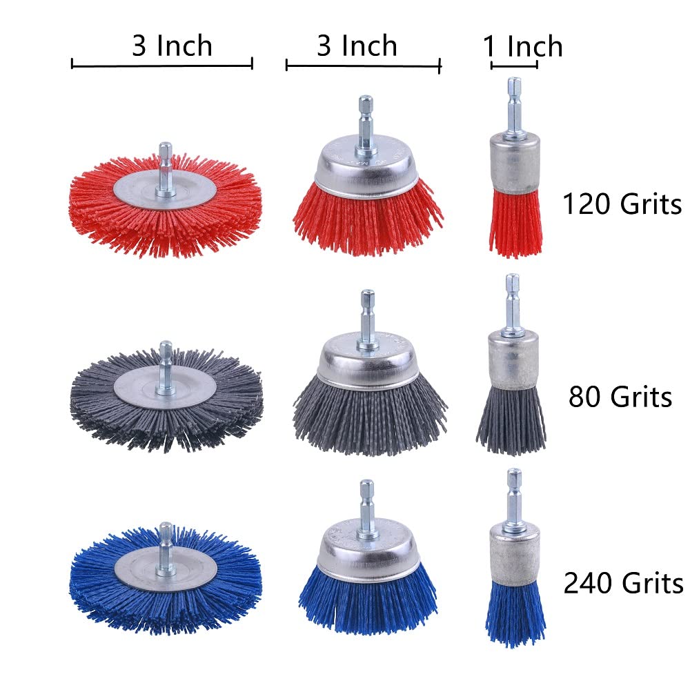Brush shapes, sizes and 80/120/240 grits